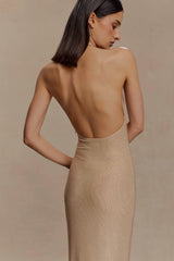 Harriet Halter Neck Diamante Maxi Dress - Sandy Gold