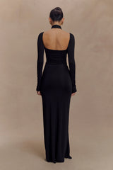 Lyndon Long Sleeve Slinky Maxi Dress - Black