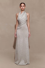 Elma Lurex Knit Halter Maxi Dress - Silver