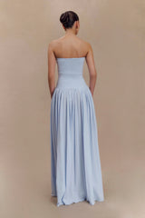 Maureen Cotton Shirring Maxi Dress - Powder Blue