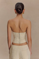 Ebony Embroidered Denim Corset - Cream