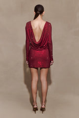 Darius Diamante Cowl Mini Dress - Wine