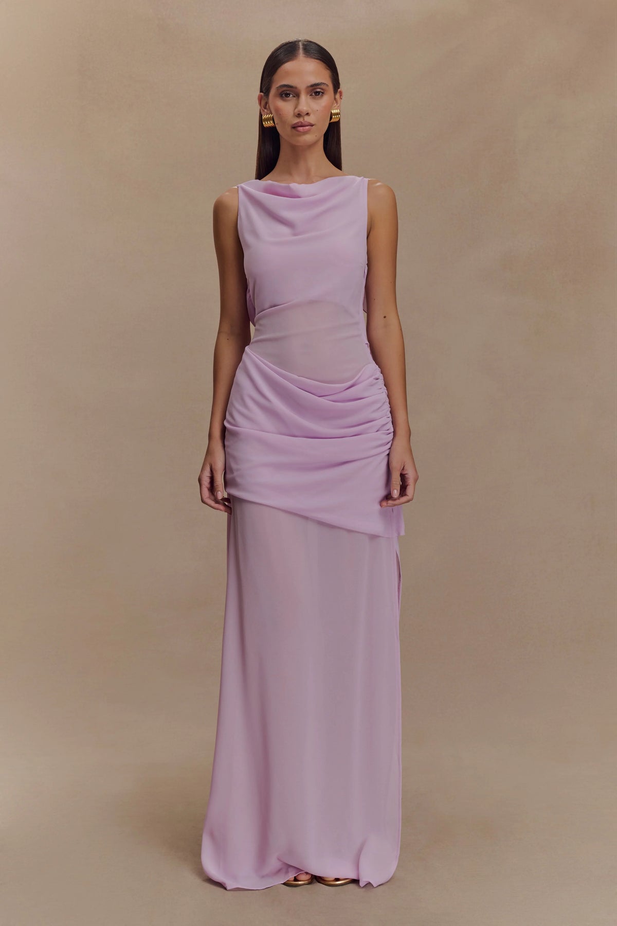 Daria Draped Chiffon Maxi Dress - Light Lilac