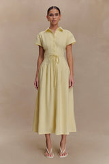 Aysha Buttoned Linen Midi Dress - Lemon