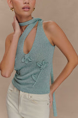 Leone One Shoulder Metallic Knit Top - Aqua