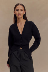 Alexia Buttoned Oversized Cardigan - Black