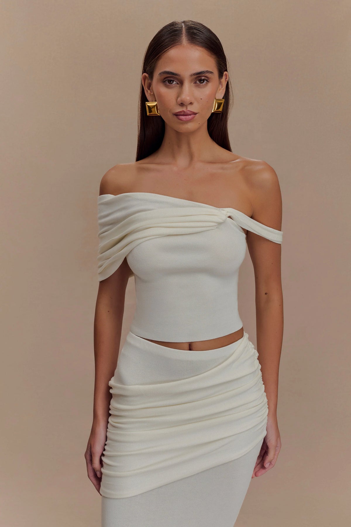 Irene Gathered Knit Top - Ivory