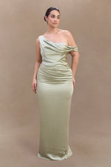 Dalia Off Shoulder Satin Maxi Dress - Sage