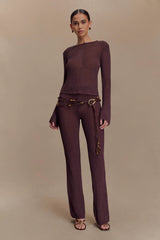 Enid Faux Leather Beaded Belt - Chocolate