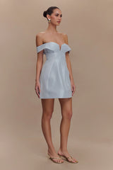 Diana Off Shoulders Mini Dress - Powder Baby Blue