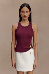 Lola Ribbed Sleeveless Top With Hardware - Burgundy
