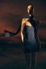 Mattea Diamante Mini Dress With Scarf - Navy