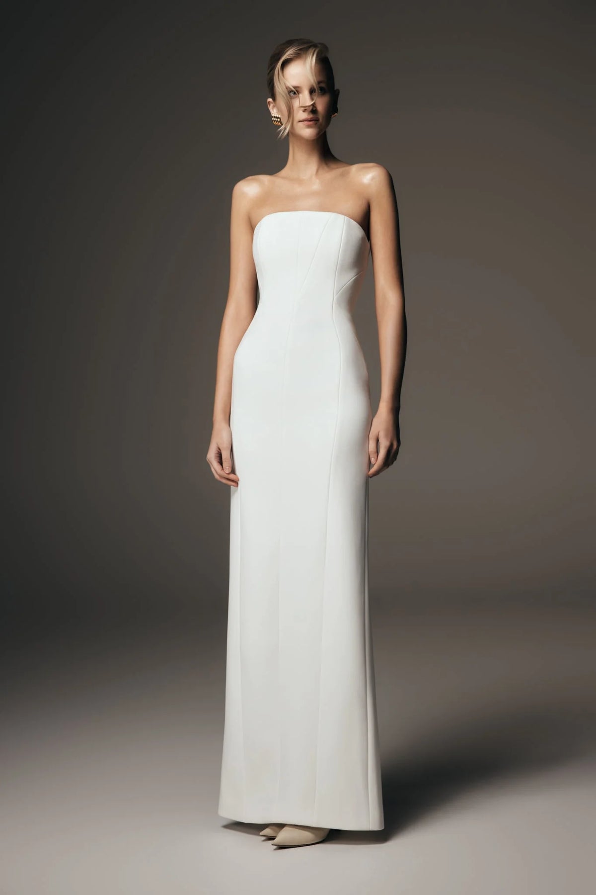 Kalila Strapless Crepe Maxi Dress - White