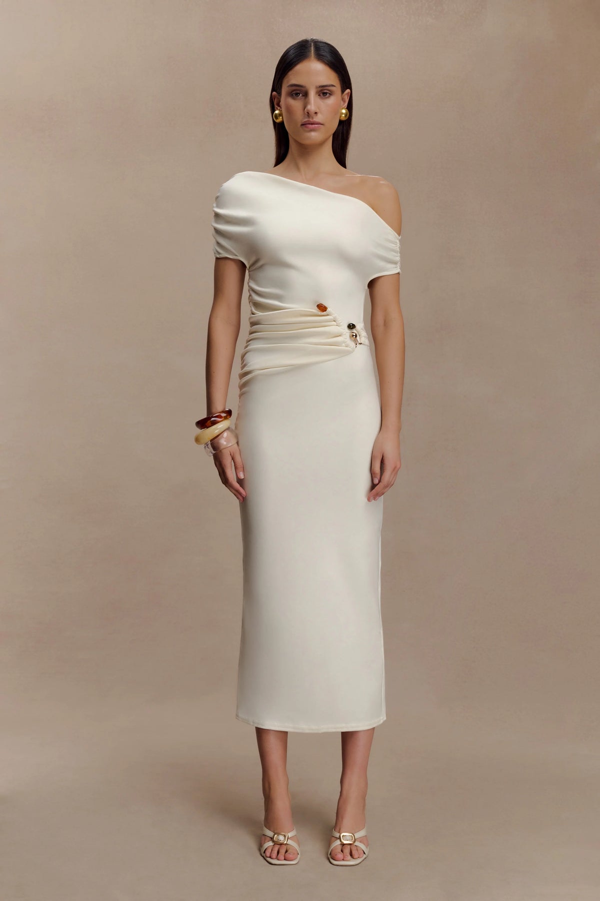 Kendra Scuba Jersey Midi Dress With Hardware - Ivory