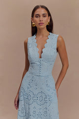 Arla Sleeveless Broderie Top - Pale Cornflower Blue