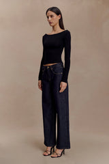 Paedyn Merino Wool Ribbed Long Sleeve Top - Black