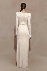 Deanna Long Sleeve Diamante Maxi Dress - Gold