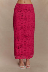 Kensley Broderie Midi Skirt - Dragonfruit