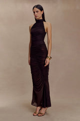 Matilda Ruched Mesh Maxi Skirt - Chocolate